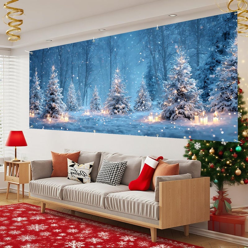 THISFIND Winter Wonderland Garage Door Banner – Snowy Forest with Candlelight Scene – Holiday Outdoor Decoration for Home or Events - Image 3
